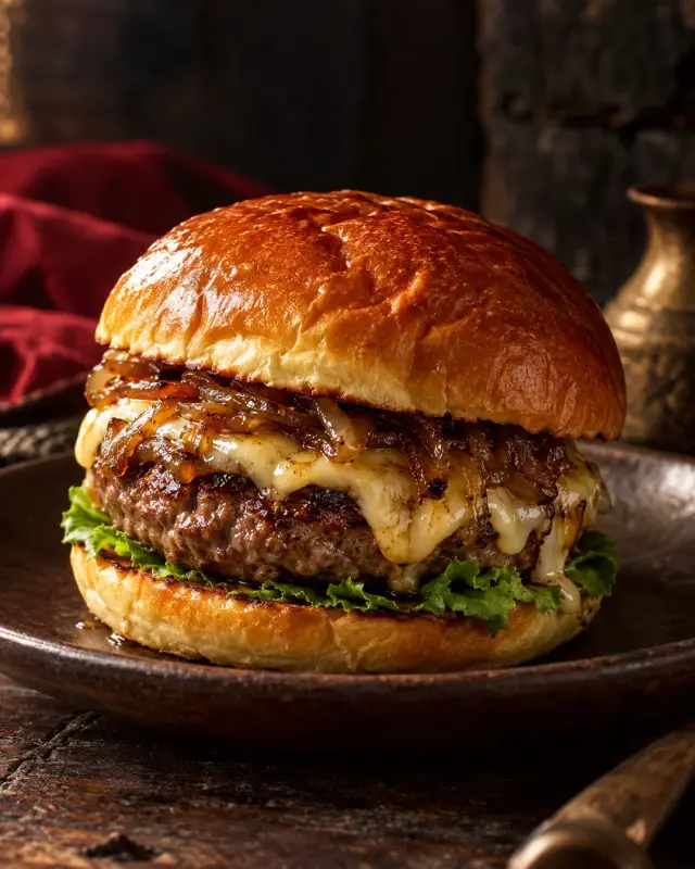 Hamburguesa con pan brioche y queso fundido